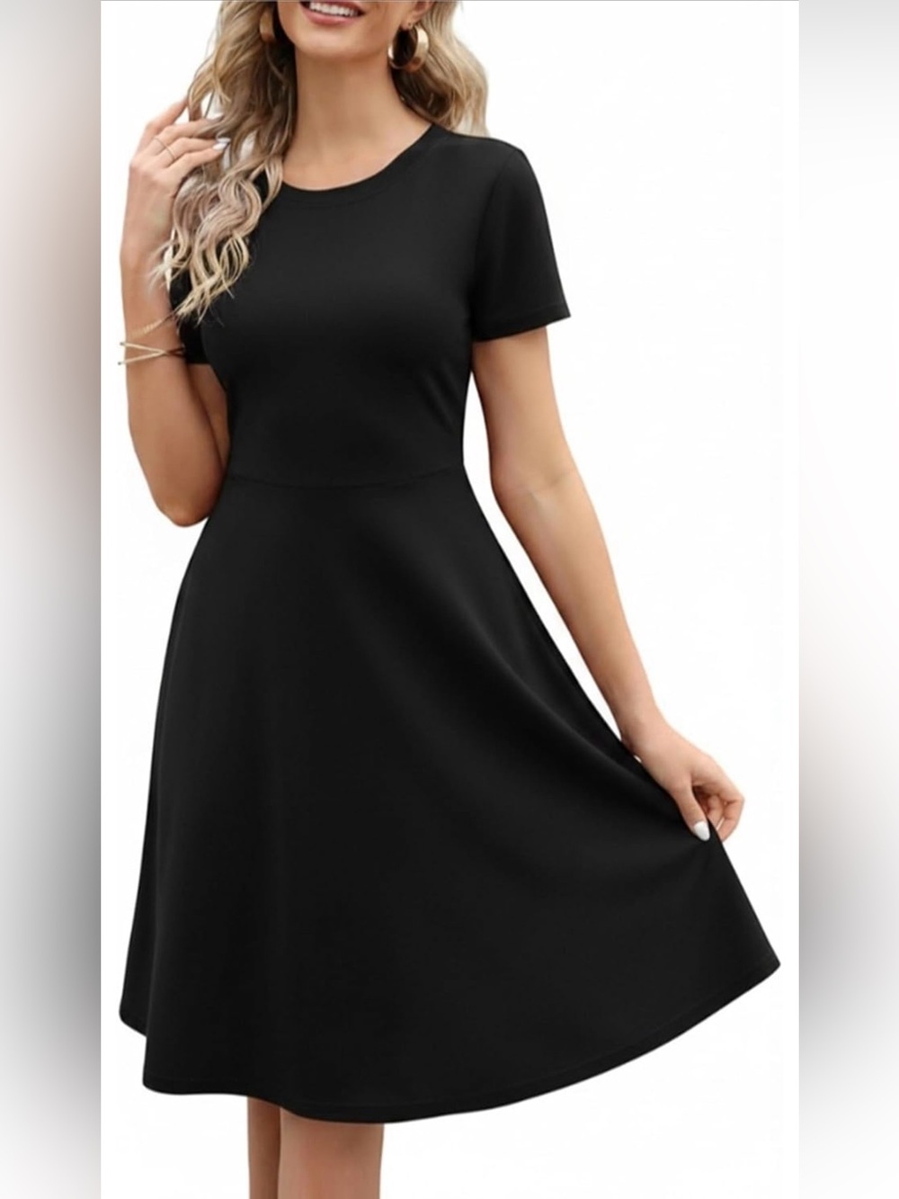 NWOT Elegant Black short Sleeve Midi Dress, XL